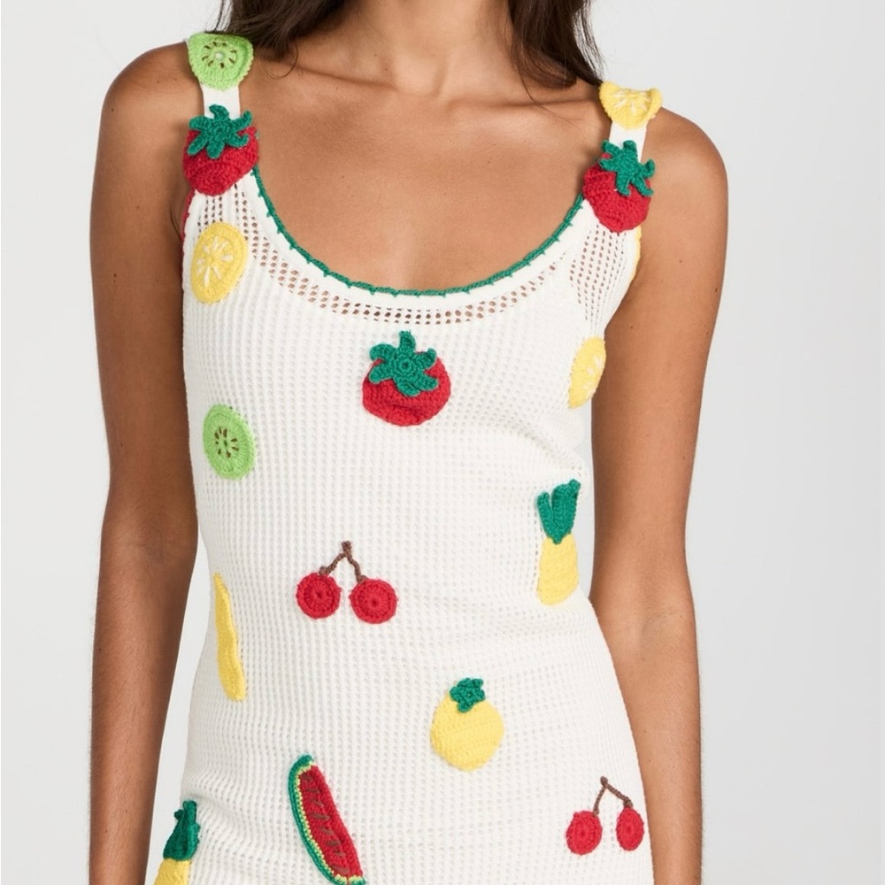 STAUD Mini Maracya Crochet Cotton Dress with Fruit Accents Large